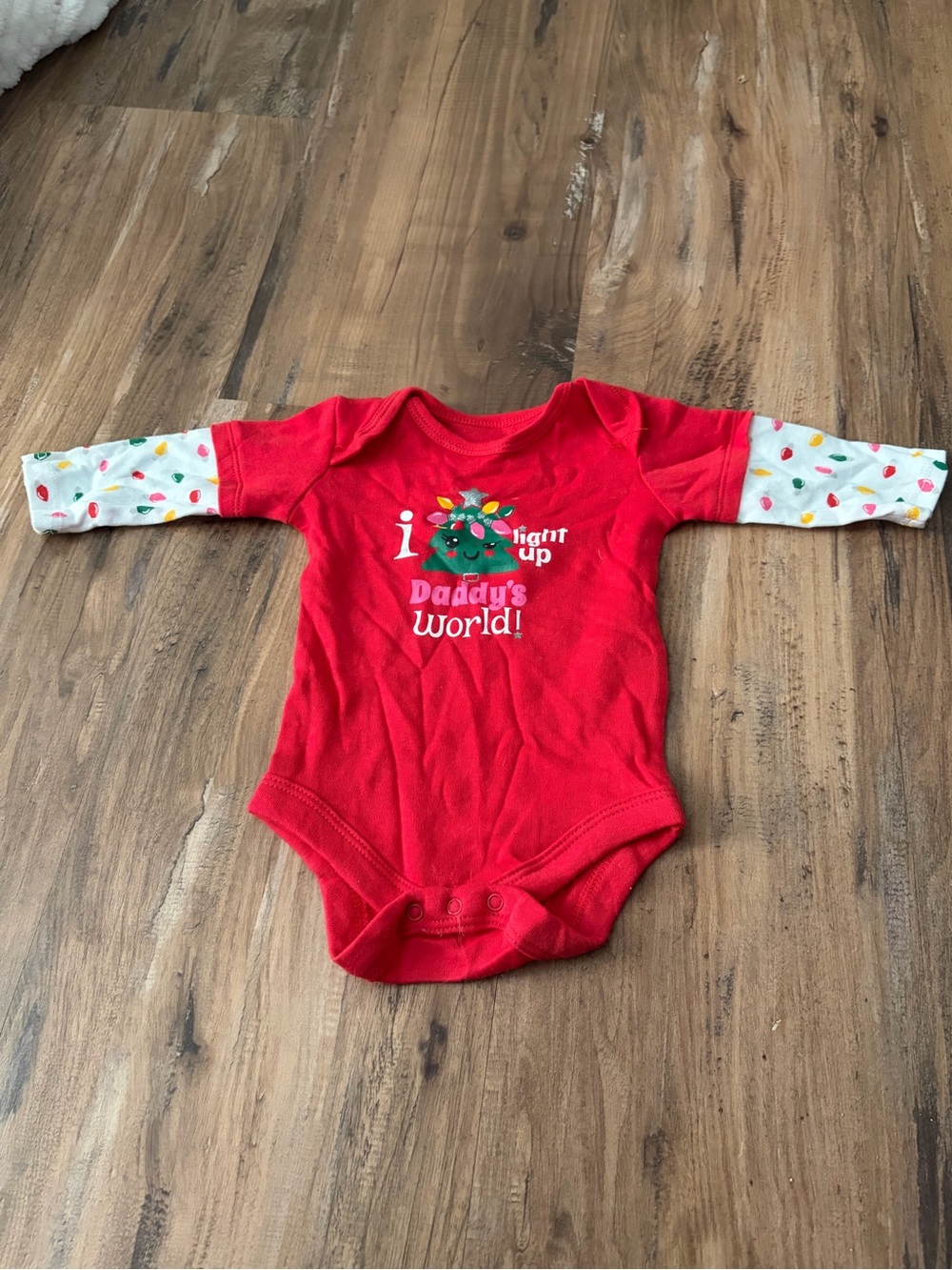 Holiday Time Red Long-Sleeve Baby One-Piece with White Patterned Sleeves